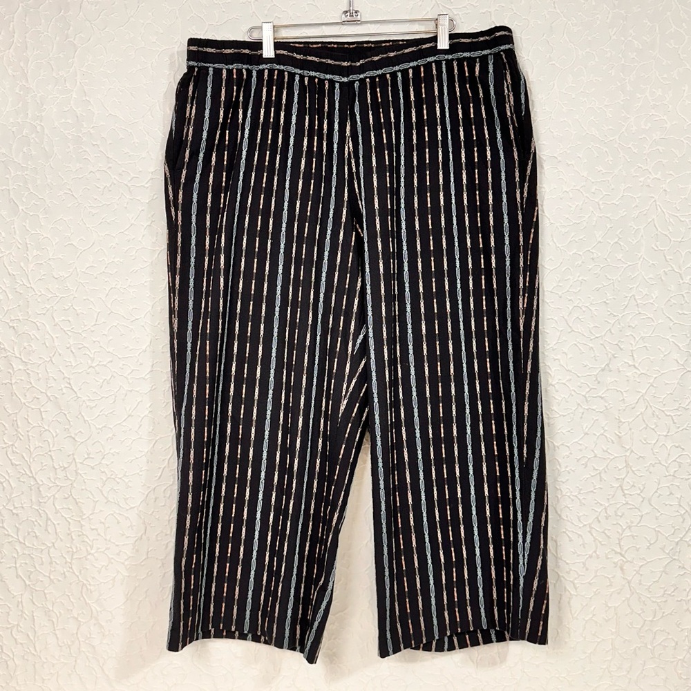 Black Striped Casual Pants J Jill Womens Pants Size XL Cropped Stretch